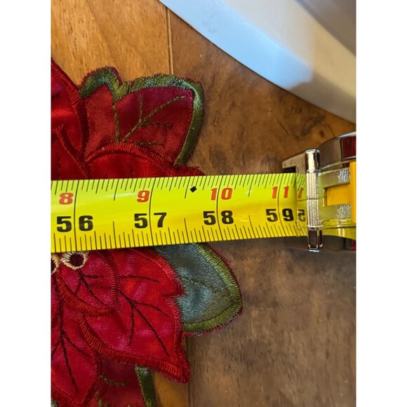 St.Nicholas Square Red Embroidered Tablecloth With Floral Poinsettia Design 120 - Picture 8 of 10